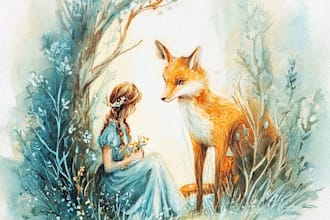 create fairy tale animal illustration in watercolor