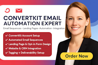 setup convertkit email sequences, convertkit email automation and landing page