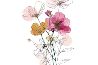 draw botanical and flower one line art illustration