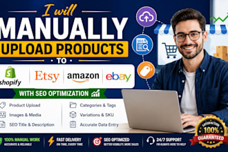 manually upload products to shopify, etsy, amazon and ebay with SEO optimization
