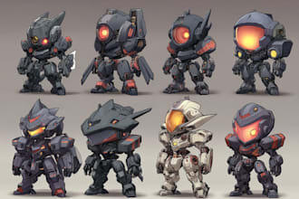 design robots and concept art of futuristic mecha art