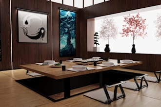 do 2d japanese restaurant, 2d ramen, sushi asian food court style commercial