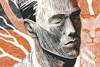 draw a portrait drawing in linocut illustration