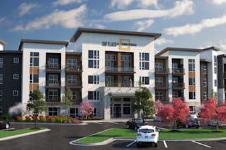 functional interior layout, residential electrical drawing, 3d outside building