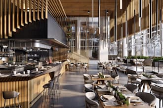 furnish realistic 3d restaurant,3d pantry,cafe, wedding hall decor,club basement