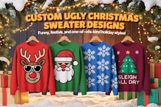 design holiday ugly sweaters for family, friends, or merch