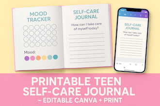 design printable self care and mental health journals for teens