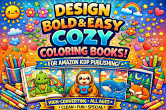 design bold and easy cozy coloring books for amazon KDP publishing