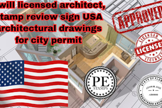 licensed architect, stamp review sign USA architectural drawings for city permit