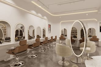 revit 3d interior salon suite,4k spa render, hair wash,2d to 3d building layout