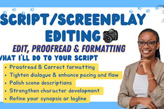 edit, proofread and polish screenplay, rewrite feature film script, screenplay
