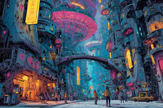 create detailed art of sci fi cyberpunk psychedelic artwork
