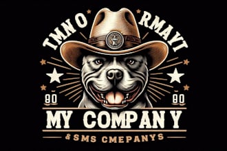 design premium vintage cowboy hat pitbull dog logo t shirt design