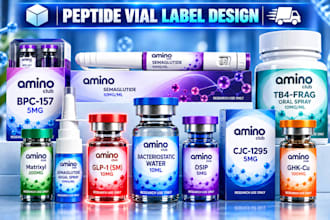 design peptide sarms supplement, vial, spray cosmetic label and packaging design