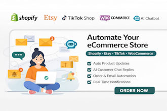 automate your shopify, etsy, tiktok shop, woo commerce, ecommerce chatbot ai