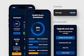 create a modern dark theme fintech dashboard UI kit