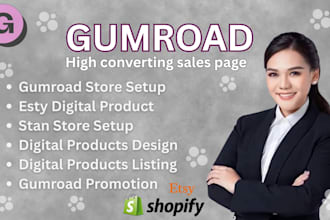 gumroad, etsy digital products design, gumroad design, beacons and payhip store
