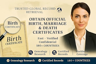 research and locate official birth and death certificates worldwide