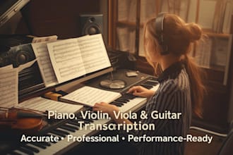 transcribe and arrange piano, violin, viola, and guitar sheet music