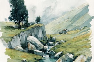 draw a watercolor landscape illustration