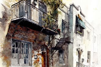 draw original watercolor landscape or architecture art