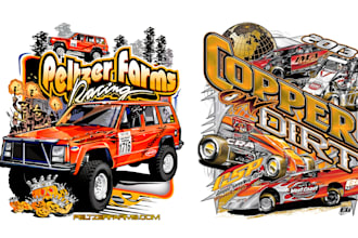 design an eye catching racing car logo with t shirt design