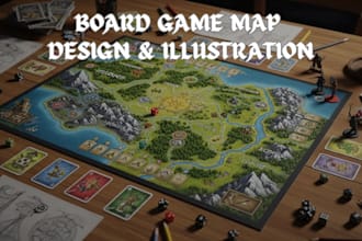 design custom 2d board game map, fantasy tabletop map, playmat illustration