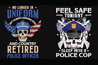 create retro skull police officers logo for t shirt design