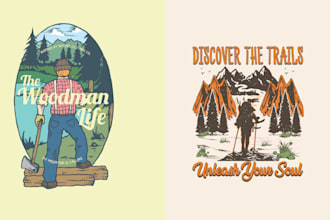 design vintage retro working hiking sawmill logo