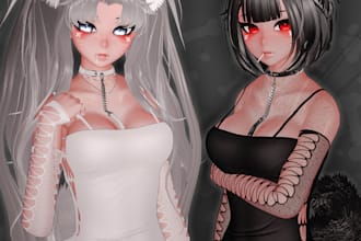 model and rig cute 3d model vrchat avatar, vrm vtuber model vroid mmd, vseeface