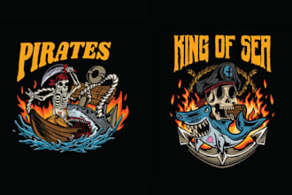 create pirates scary skull with quotes vector logo