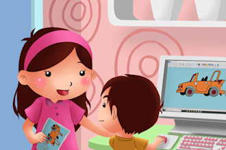 flat character in 2d for children book