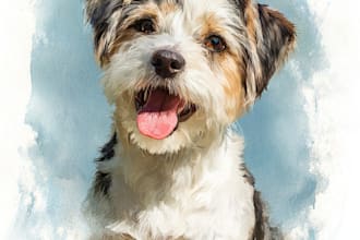 create pet portrait into digital watercolor painting