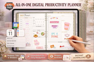 etsy digital planner journal design fillable workbook hyperlinke digital planner