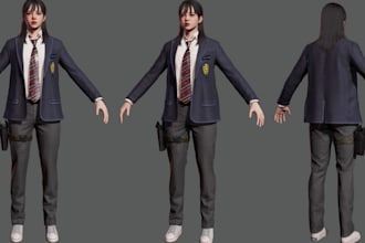 create realistic game character,asian female,ue5 character rig,pbr texture bakin