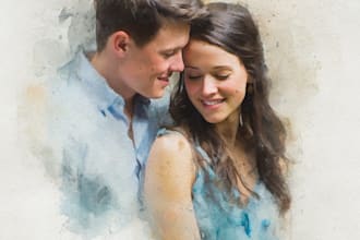 draw watercolor young couple portrait