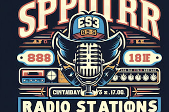 design a vintage custom esport radio station logo with t shirt design