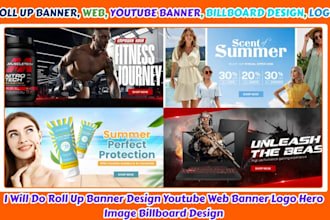 do email signature, roll up banner, youtube, web banner, hero image billboard