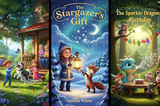 illustrate children storybook book cover design kid book picture book line art
