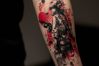 design a profesional trash polka tattoo