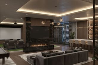 do 3d interior basement design, game room with 3d rendering