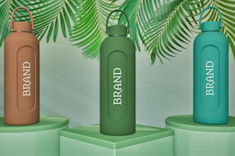 do 3d bottle mockup, 3d product mockup, product package and 3d render for bands