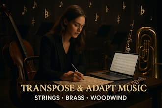transpose and adapt string, brass, or woodwind sheet music for any key