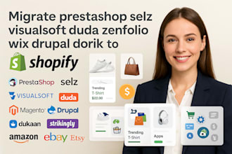 migrate prestashop selz visualsoft duda zenfolio wix drupal dorik to shopify