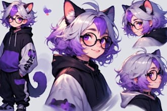draw character reference sheet for yur oc, vtuber in anime style, vtuber model