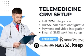 setup telemedicine CRM hubspot salesforce zoho pega keap nexhealth veeva kareo