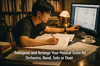 transpose and arrange your musical score for orchestra, band, solo or duet