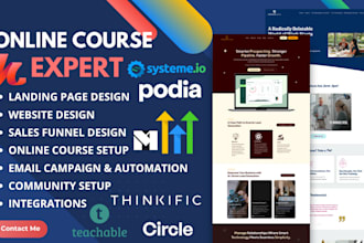set up online course, community, funnel using kajabi, systeme, podia, thinkific