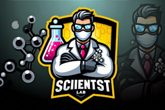 design a unique scientist lab mascot logo for your brand or lab