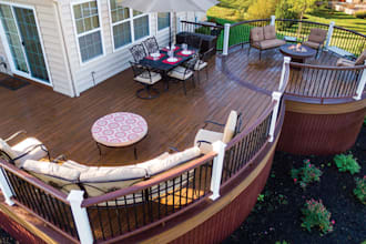 design a modern deck, patio, and outdoor BBQ area with 3d rendering